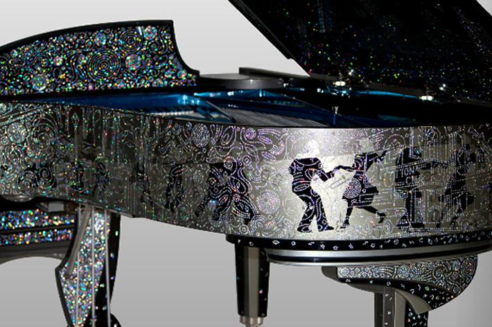 “Million dollar custom Steinway piano serenades with 164,000 zirconia-studded skyline of New York.”