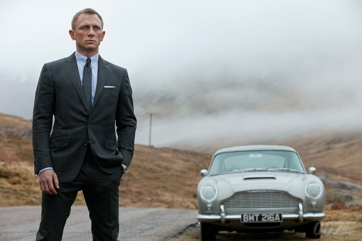 The iconic Aston Martin DB5 featured in the first 007 movie with Sean Connery reappeared in Skyfall for the film's 50th anniversary comemoration.