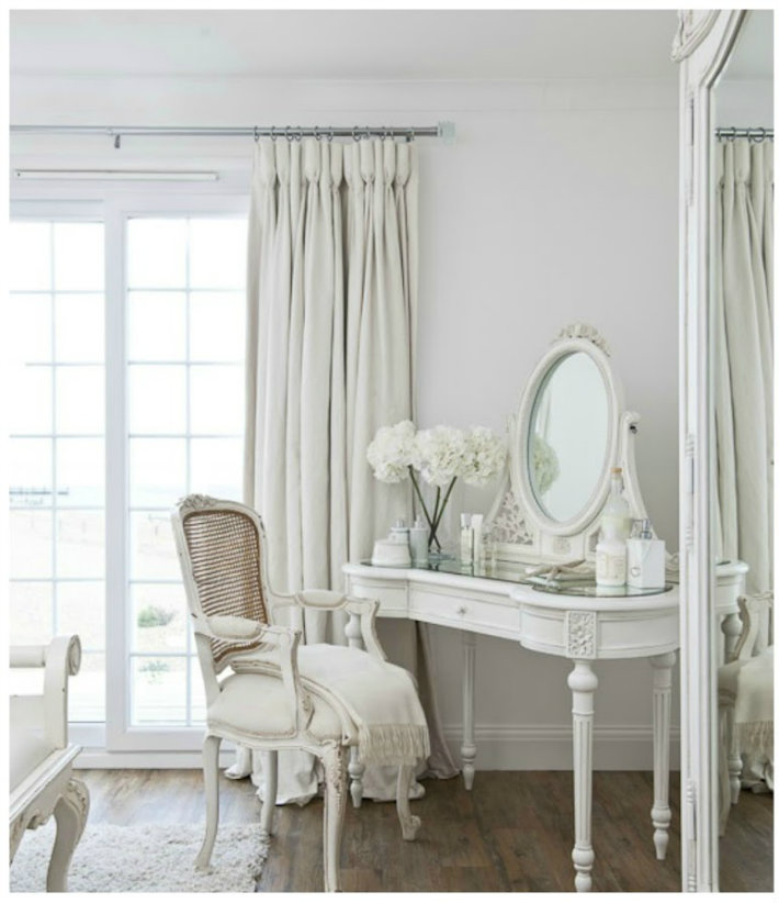 furniture-inspiration-perfect-teak-white-finished-dressing-table-with-5-storage-drawers-and-single-mirror-feat-white-seat-stool-added-white-curtain-for-wide-windowed-in-white-romantic-bedroom-furniit